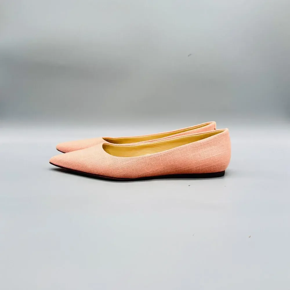 J McLaughlin Shoes Womens 8 Pink Linen Ballet Flats Pointed Toe Slip On Casual